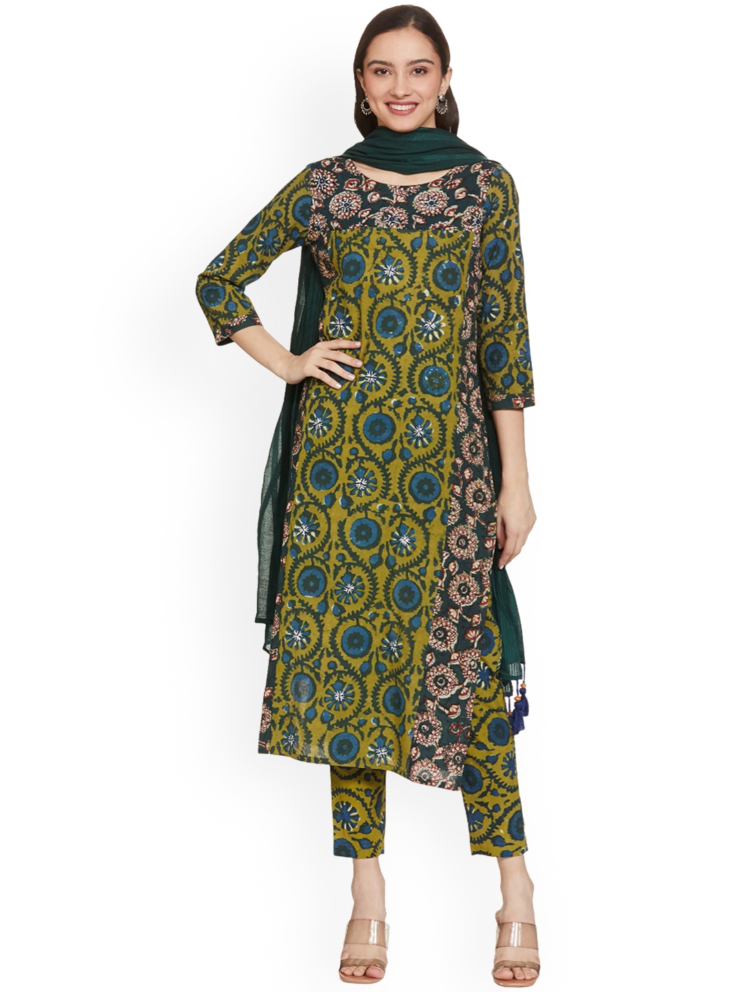 KALINI Ethnic Motifs Printed Regular Mirror Work Kurta With Trousers & Dupatta, Green
KALINI Ethnic Motifs Printed Regular Mirror Work Kurta With Trousers & Dupatta, Green