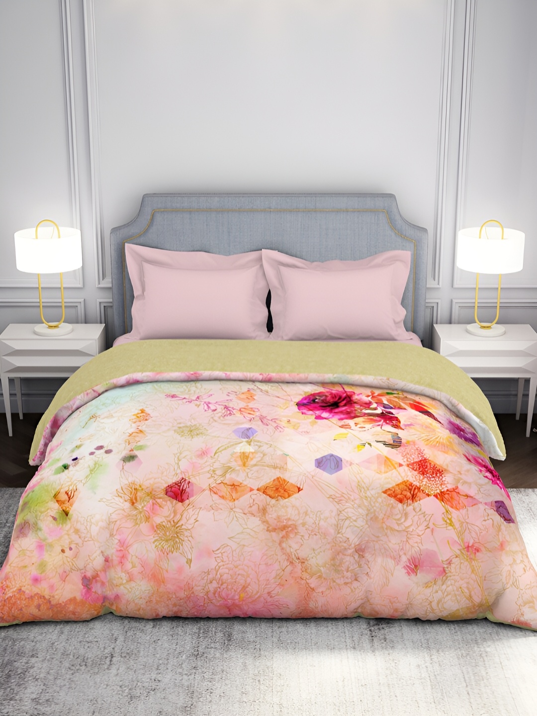 SPACES Idyllic Hygro Pink & Green Floral Printed Cotton AC Room 210 GSM Double Bed Quilt
SPACES Idyllic Hygro Pink & Green Floral Printed Cotton AC Room 210 GSM Double Bed Quilt