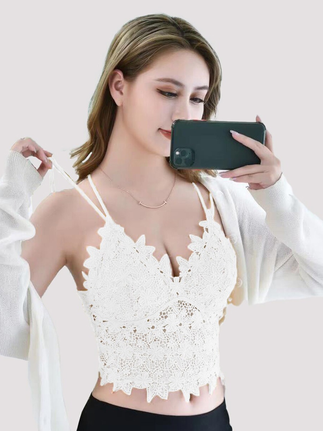 FIMBUL Floral Lace Half Coverage Lightly Padded Bralette Bra With All Day Comfort, White
FIMBUL Floral Lace Half Coverage Lightly Padded Bralette Bra With All Day Comfort, White