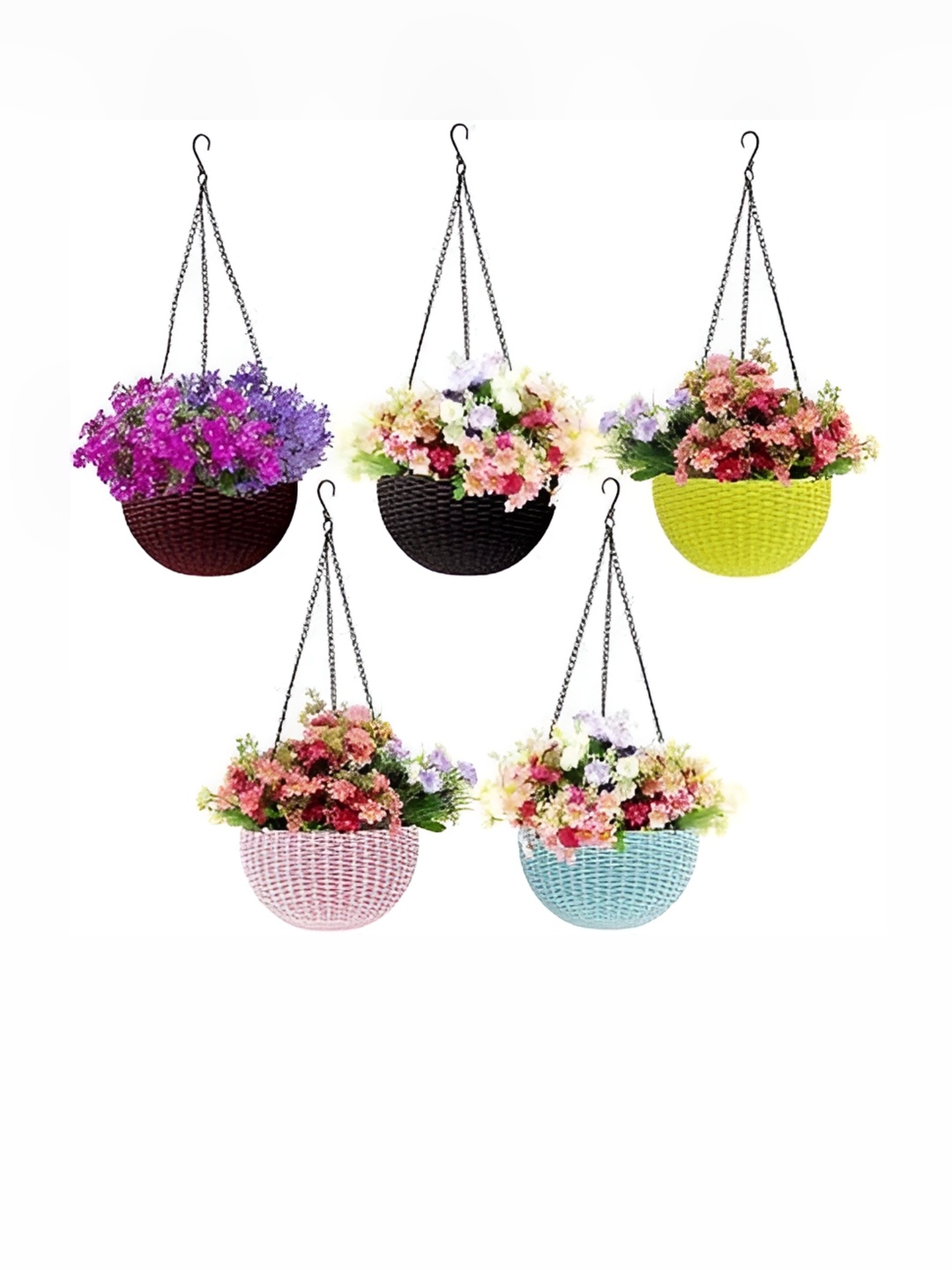 AGAMI 5 Pieces Yellow & Blue Hanging Planters, Black