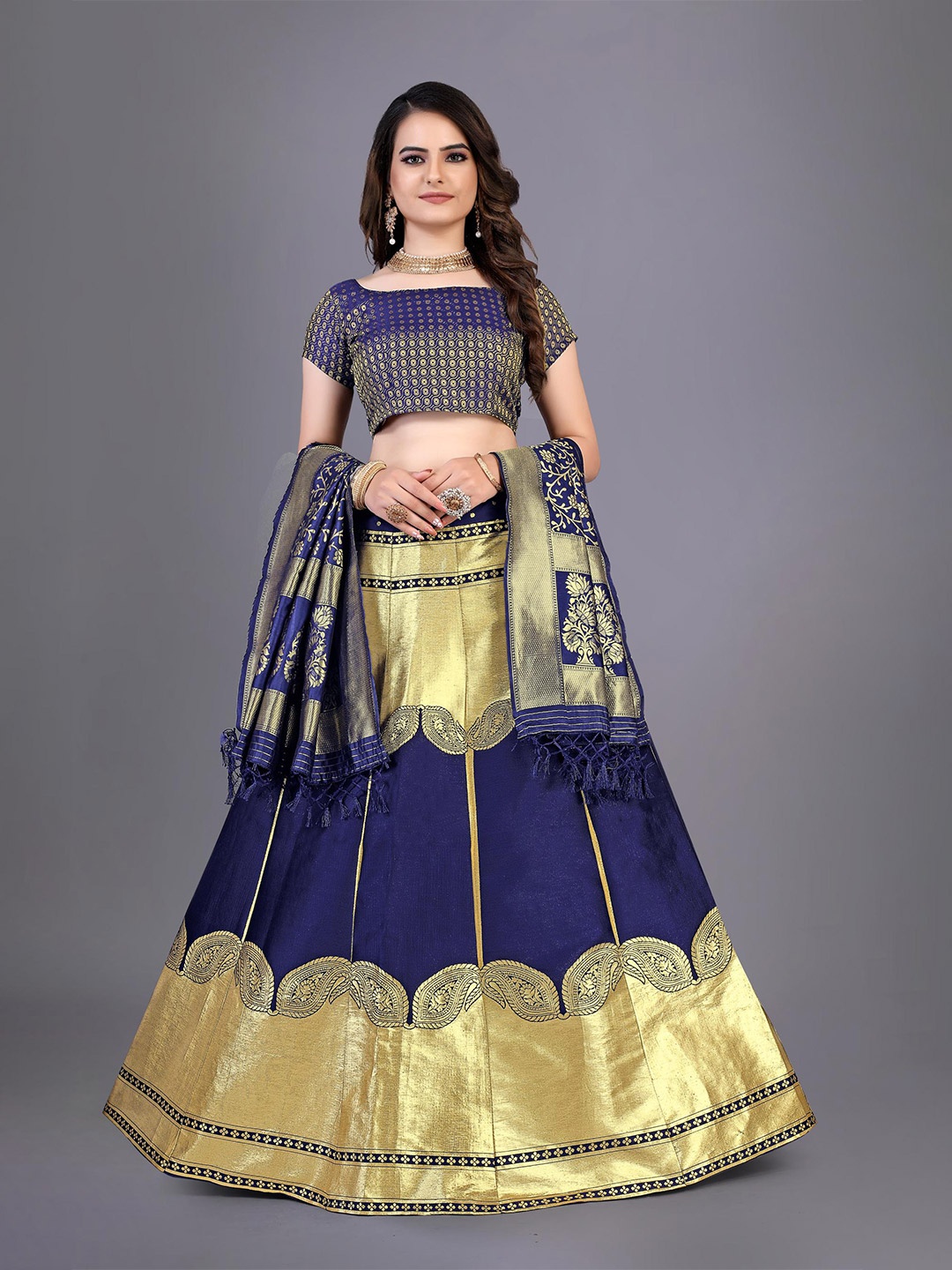 Rujave Woven Design Semi-Stitched Lehenga & Unstitched Blouse With Dupatta, Navy blue
Rujave Woven Design Semi-Stitched Lehenga & Unstitched Blouse With Dupatta, Navy blue