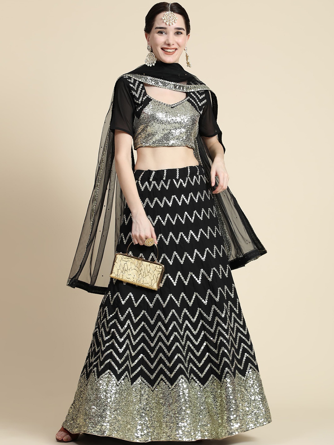 Rujave Embellished Thread Work Semi-Stitched Lehenga & Unstitched Blouse With Dupatta, Black
Rujave Embellished Thread Work Semi-Stitched Lehenga & Unstitched Blouse With Dupatta, Black