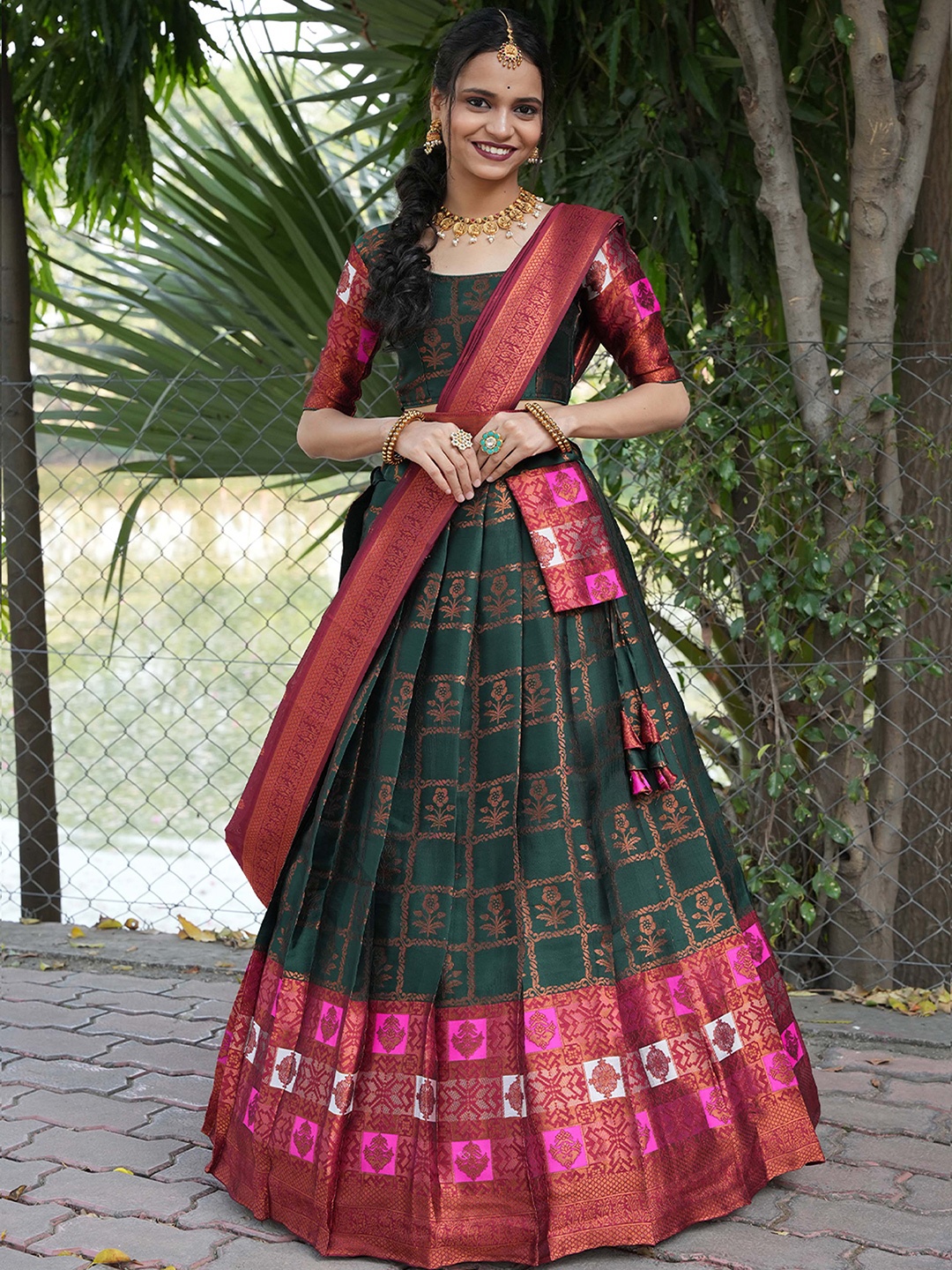 Fabcartz Woven Design Semi-Stitched Lehenga & Unstitched Blouse With Dupatta, Green
Fabcartz Woven Design Semi-Stitched Lehenga & Unstitched Blouse With Dupatta, Green