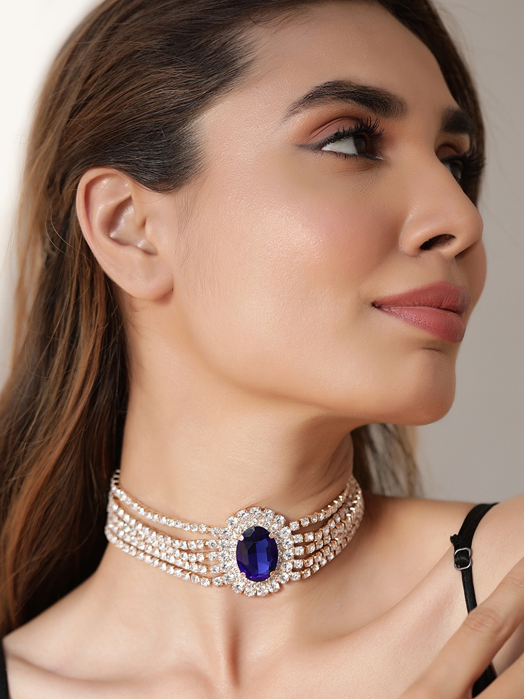 Rubans Rhodium-Plated Blue Sapphire & Multilayer Cubic Zirconia Studded Choker Necklace
Rubans Rhodium-Plated Blue Sapphire & Multilayer Cubic Zirconia Studded Choker Necklace
