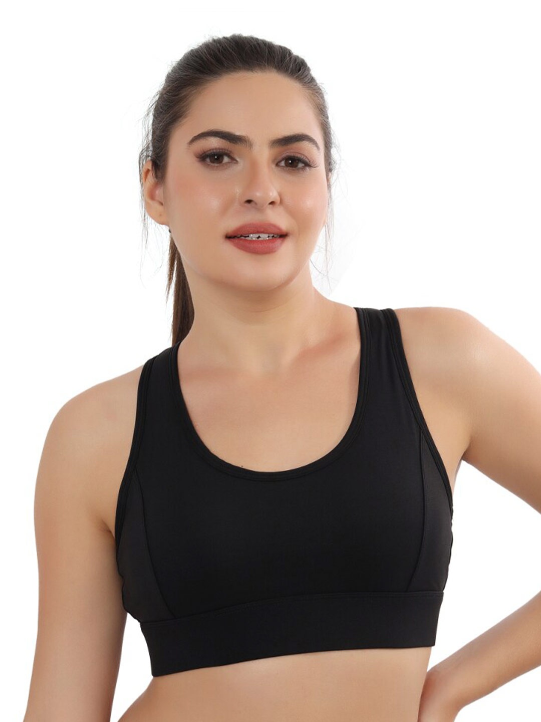 FABLUK Full Coverage Lightly Padded Workout Bra With All Day Comfort, Black