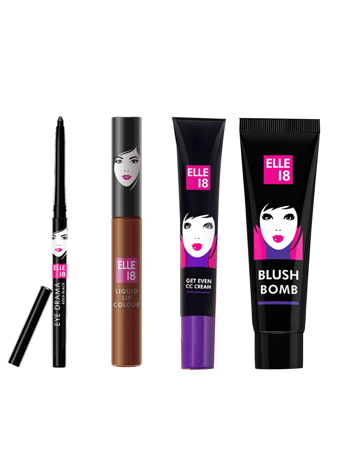 ELLE 18 Set of Get Even CC Cream & Liquid Lip Color with Blush Bomb & Eye Drama Kajal, Pink
ELLE 18 Set of Get Even CC Cream & Liquid Lip Color with Blush Bomb & Eye Drama Kajal, Pink