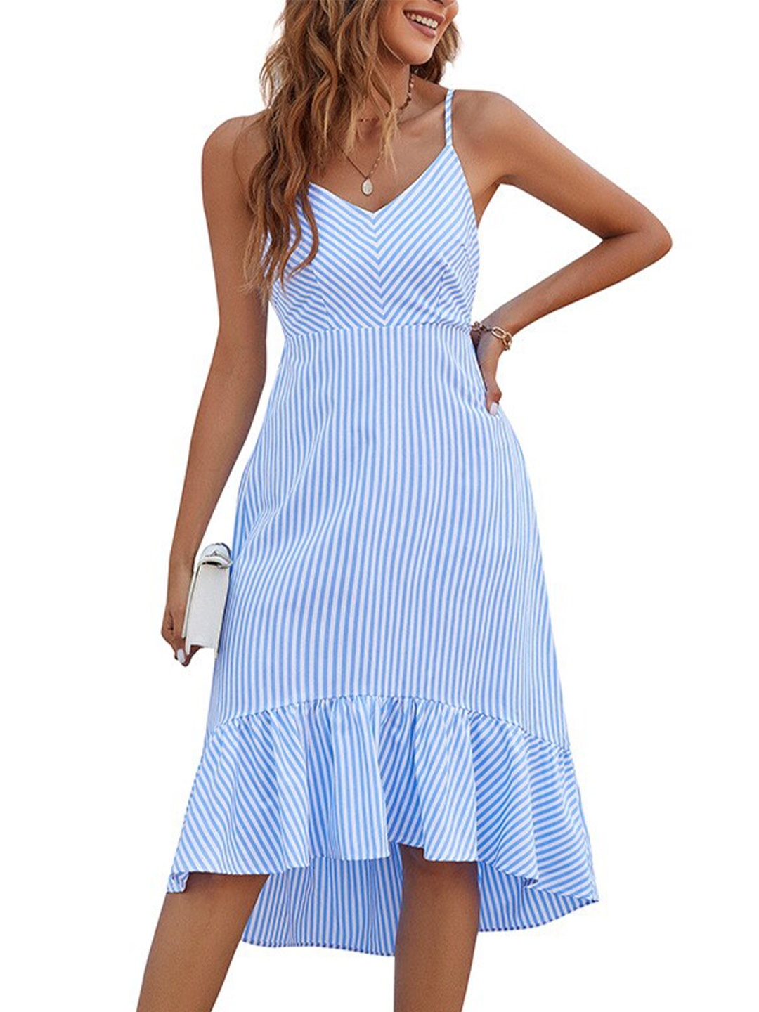 StyleCast Striped A-Line Midi Dress, Blue