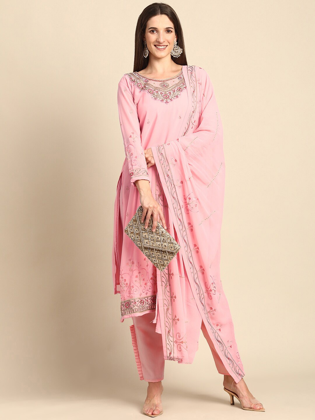 KALINI Floral Embroidered Silk Georgette Straight Kurta & Trousers With Dupatta, Pink
KALINI Floral Embroidered Silk Georgette Straight Kurta & Trousers With Dupatta, Pink