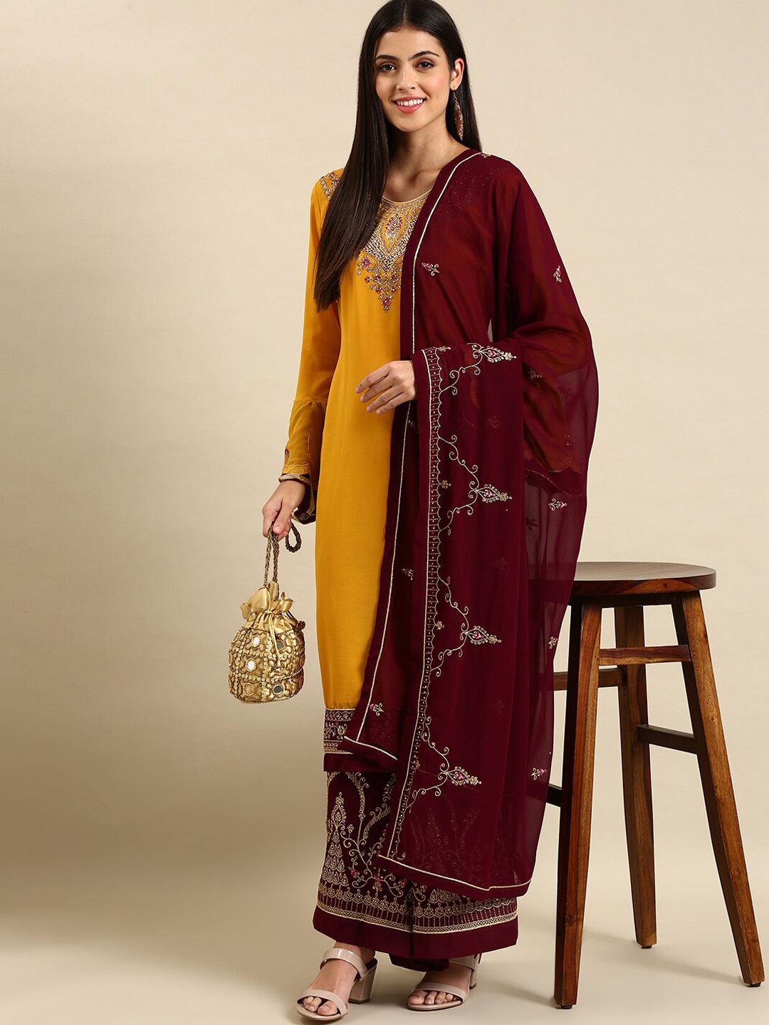 KALINI Ethnic Motifs Embroidered Regular Beads & Stones Kurta With Sharara & Dupatta, Yellow
KALINI Ethnic Motifs Embroidered Regular Beads & Stones Kurta With Sharara & Dupatta, Yellow
