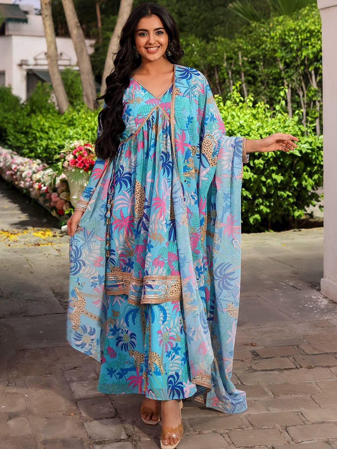 Lavanya The Label Floral Printed Empire Gotta Patti Kurta With Sharara & Dupatta, Blue
Lavanya The Label Floral Printed Empire Gotta Patti Kurta With Sharara & Dupatta, Blue
