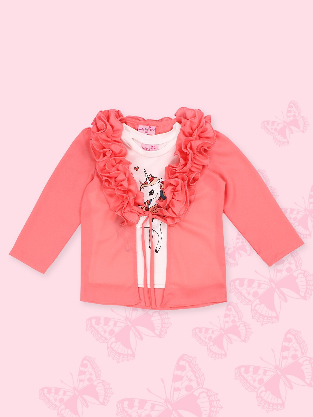 CUTECUMBER Girls Tie-Up Neck Long Sleeves Ruffled Georgette Regular Top With Inner, Orange
CUTECUMBER Girls Tie-Up Neck Long Sleeves Ruffled Georgette Regular Top With Inner, Orange