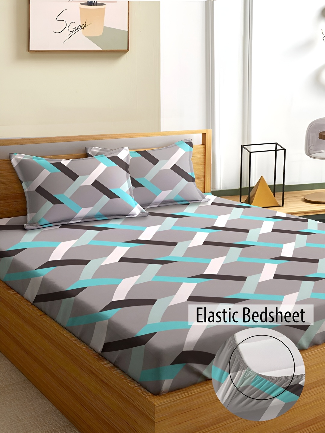Aura Grey & White Geometric 180 TC Fitted Queen Bedsheet With 2 Pillow Covers
Aura Grey & White Geometric 180 TC Fitted Queen Bedsheet With 2 Pillow Covers