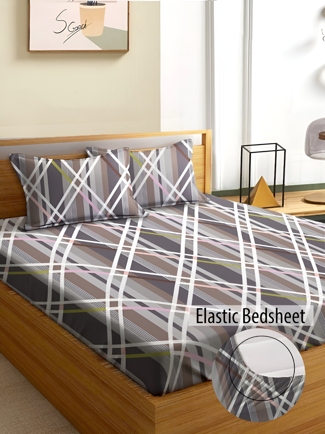 Aura Grey & White Geometric 180 TC Fitted Queen Bedsheet With 2 Pillow Covers
Aura Grey & White Geometric 180 TC Fitted Queen Bedsheet With 2 Pillow Covers