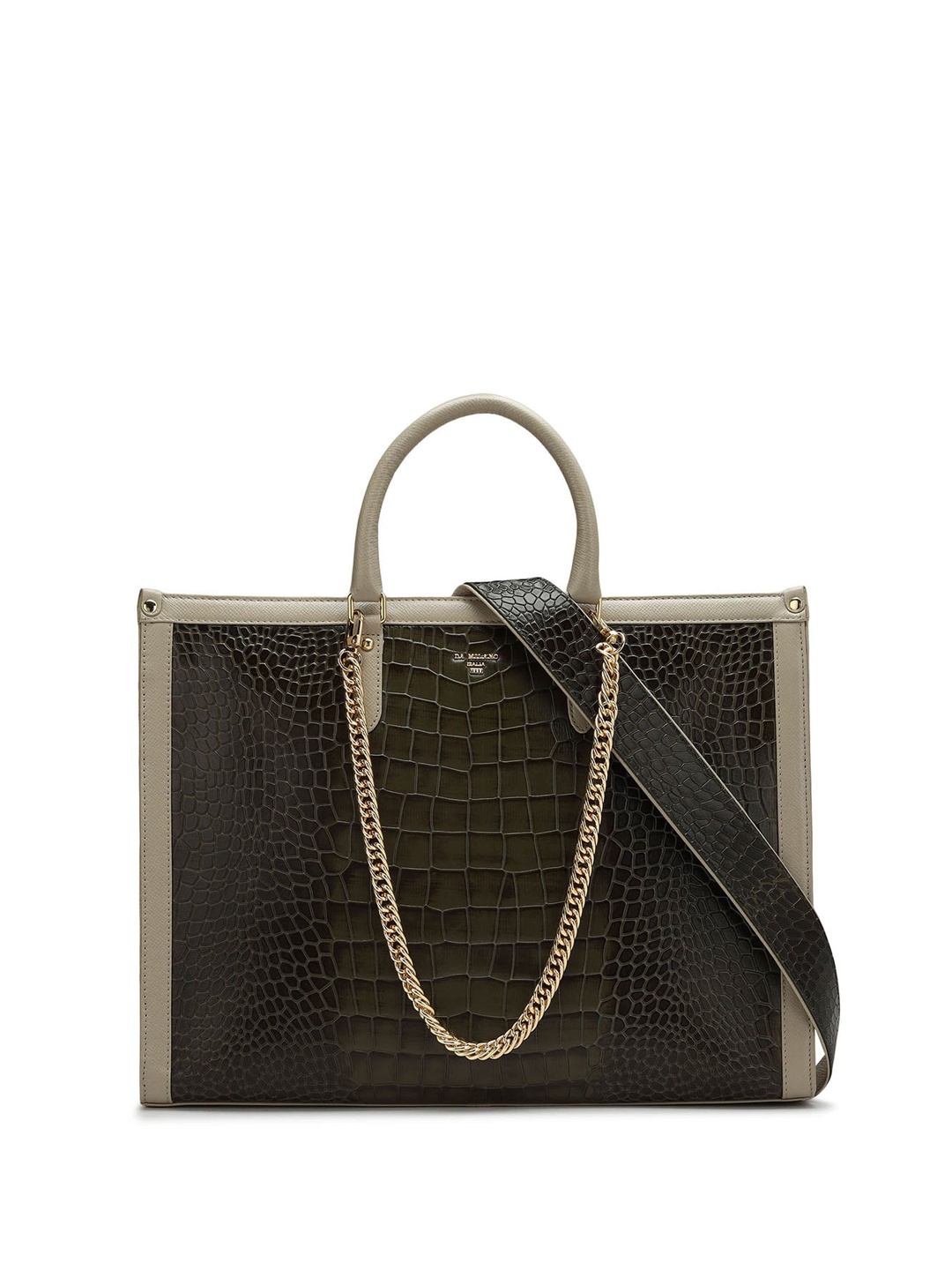 Da Milano Textured Structured Leather Handheld Bag, Green