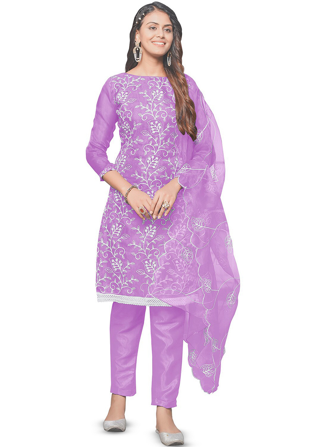 Leeza Store Floral Embroidered Thread Work Organza Unstitched Dress Material, Purple
Leeza Store Floral Embroidered Thread Work Organza Unstitched Dress Material, Purple