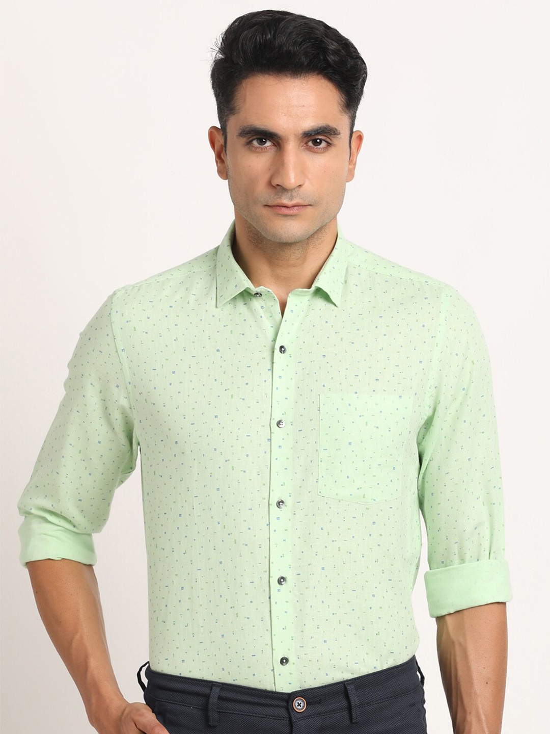 Turtle Standard Slim Fit Micro Disy Printed Spread Collar Cotton Linen Formal Shirt, Green
Turtle Standard Slim Fit Micro Disy Printed Spread Collar Cotton Linen Formal Shirt, Green