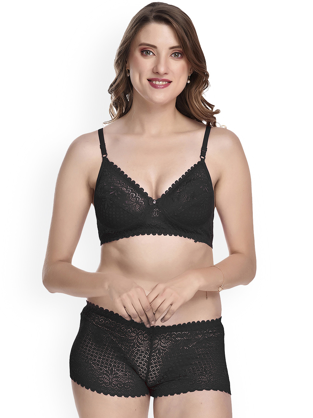 AROUSY Self Design Cotton Lingerie Set, Black
AROUSY Self Design Cotton Lingerie Set, Black