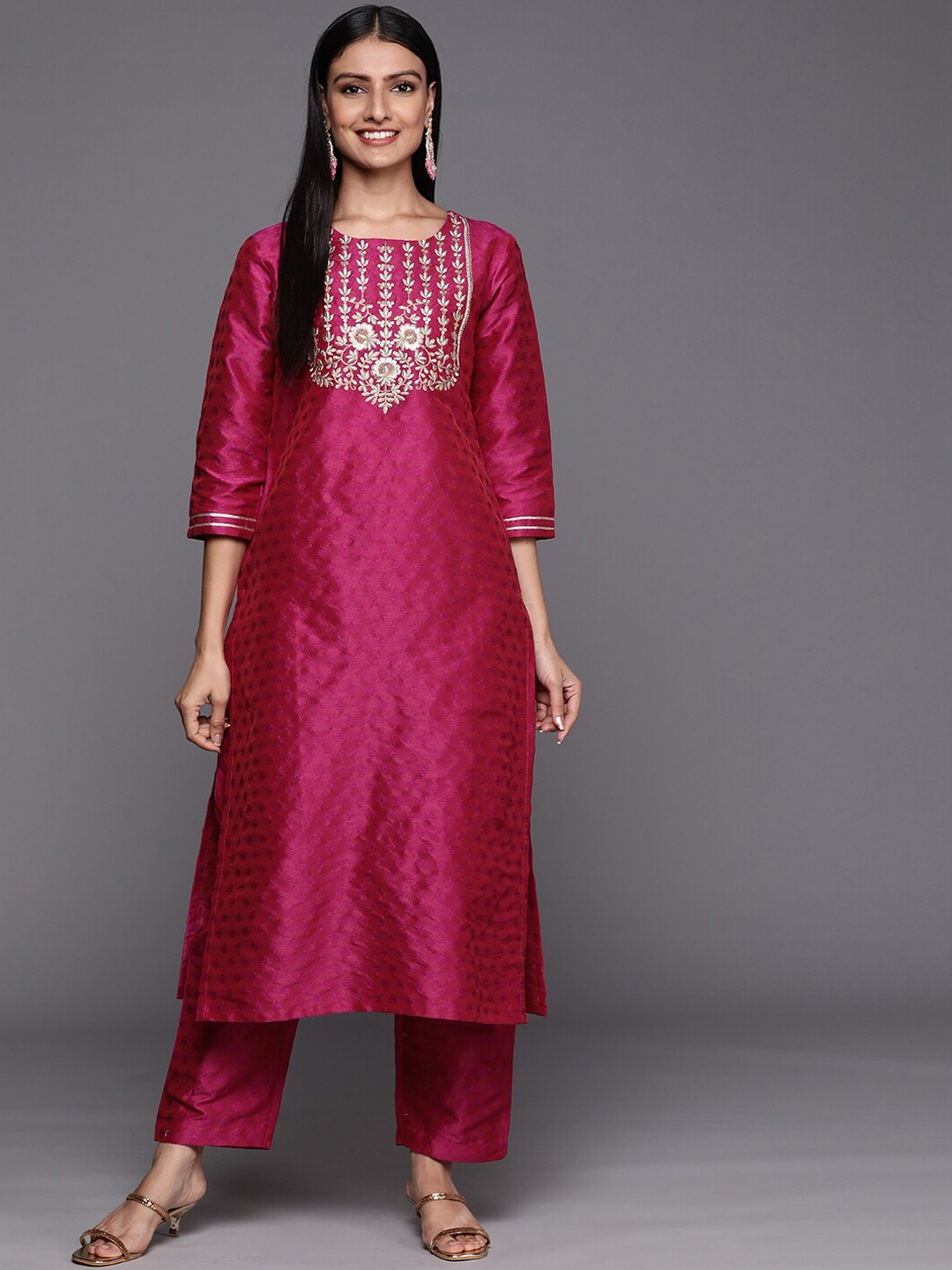 KALINI Ethnic Motifs Woven Design Regular Thread Work Kurta with Trousers, Pink
KALINI Ethnic Motifs Woven Design Regular Thread Work Kurta with Trousers, Pink