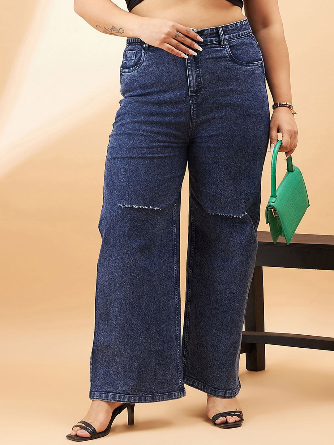 SASSAFRAS Curve Women Plus Size Comfort High-Rise Slash Knee Stretchable Jeans, Blue
SASSAFRAS Curve Women Plus Size Comfort High-Rise Slash Knee Stretchable Jeans, Blue