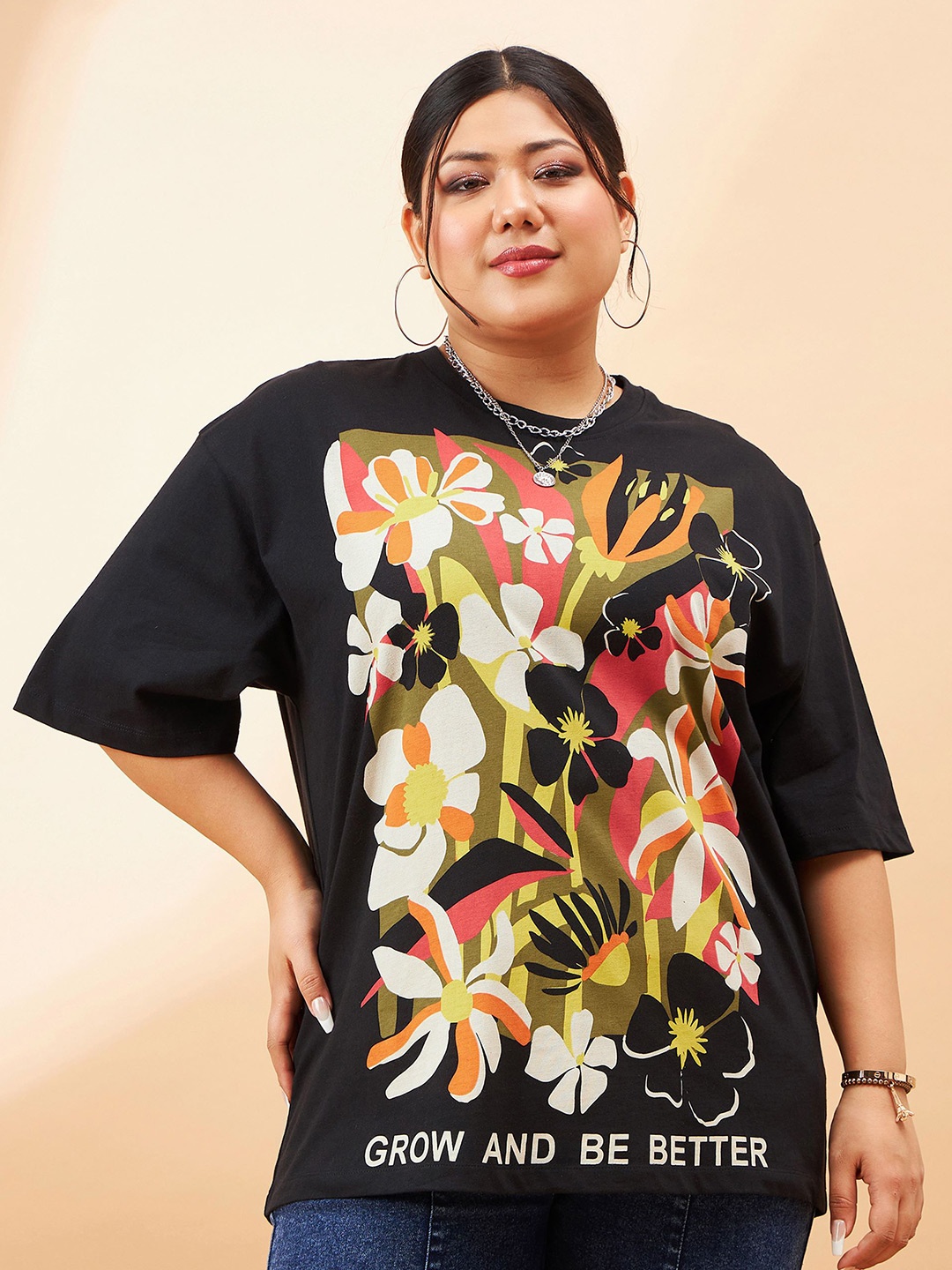 SASSAFRAS Curve Plus Size Graphic Printed Round Neck Cotton Relaxed Fit T-shirt, Black
SASSAFRAS Curve Plus Size Graphic Printed Round Neck Cotton Relaxed Fit T-shirt, Black