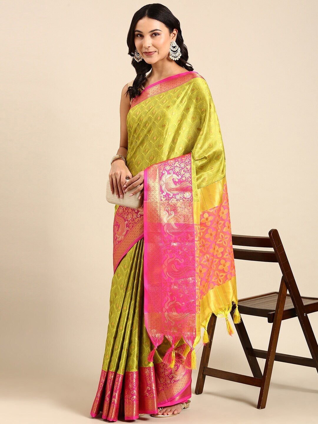 U S Retail Ethnic Motifs Woven Design Zari Silk Cotton Jacquard Banarasi Saree, Lime green
U S Retail Ethnic Motifs Woven Design Zari Silk Cotton Jacquard Banarasi Saree, Lime green