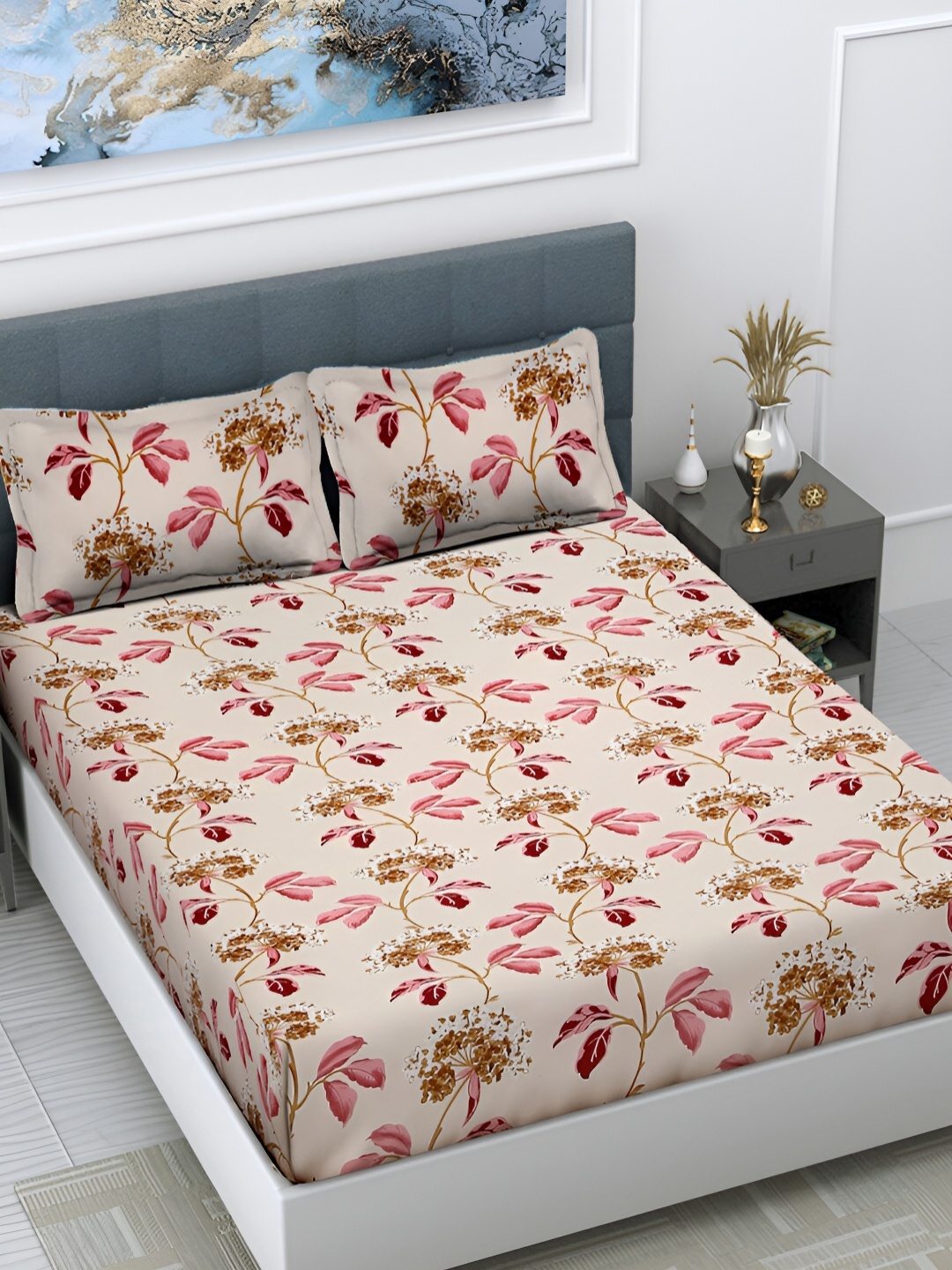 FABINALIV Beige & Brown Floral Print 300 TC Super King Size Bedsheet with 2 Pillow Covers
FABINALIV Beige & Brown Floral Print 300 TC Super King Size Bedsheet with 2 Pillow Covers