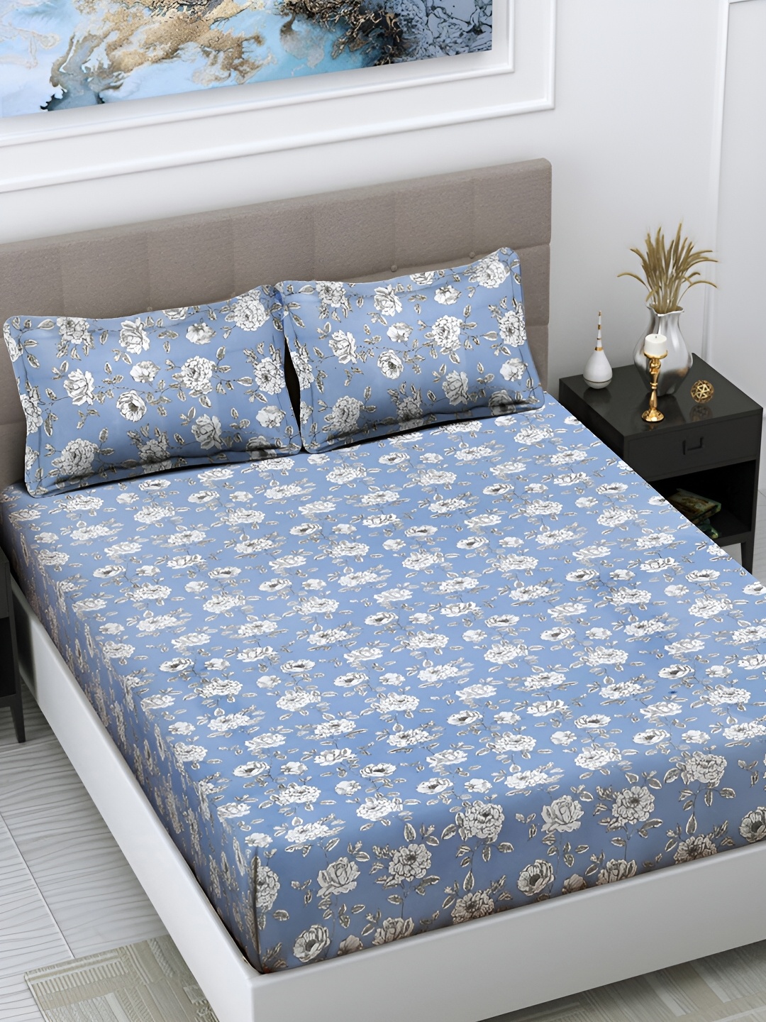 FABINALIV Blue & White Floral Print 300 TC Super King Size Bedsheet & 2 Pillow Covers
FABINALIV Blue & White Floral Print 300 TC Super King Size Bedsheet & 2 Pillow Covers