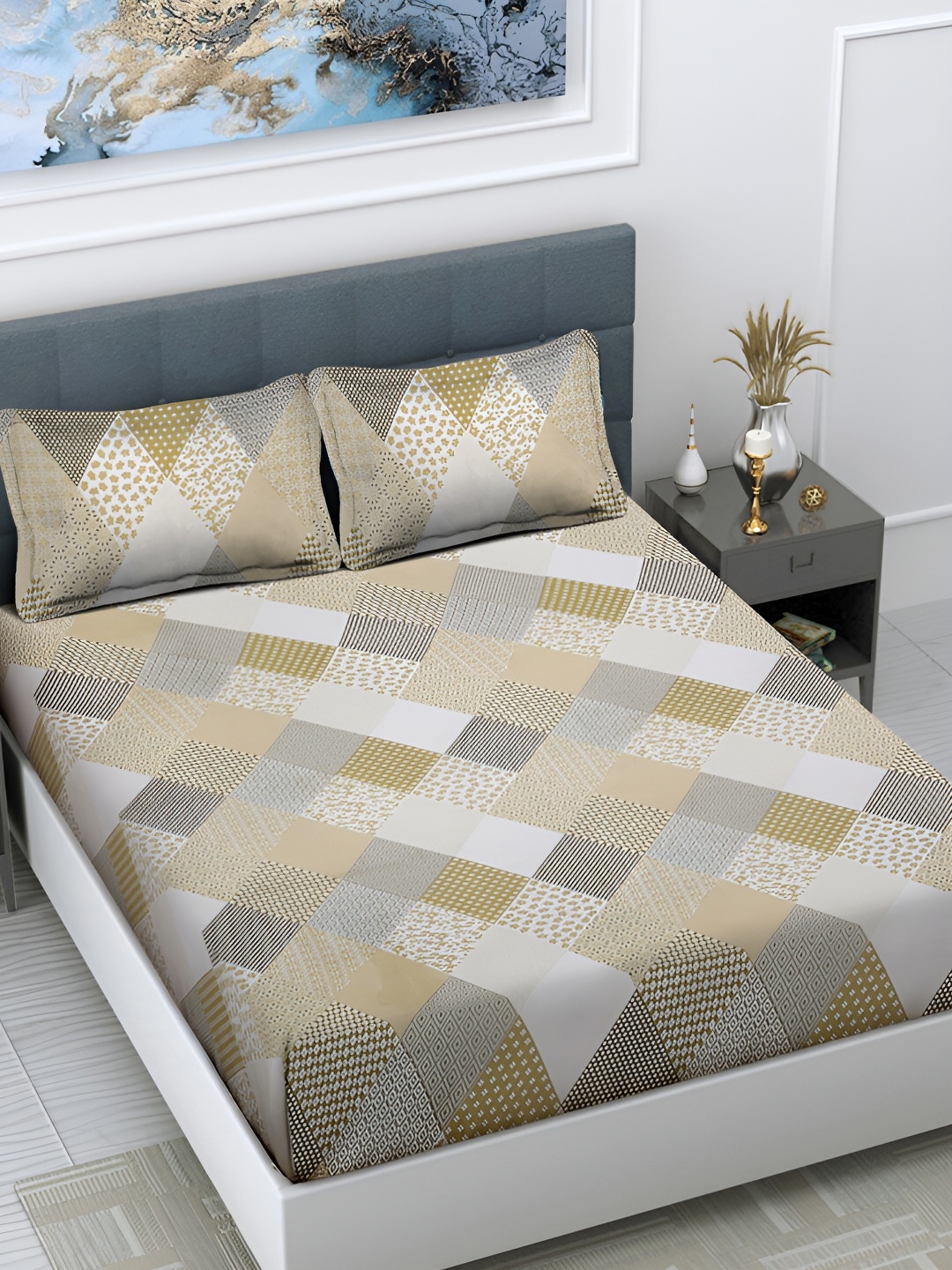 FABINALIV Grey & White Geometric Print 300 TC Super King Size Bedsheet & 2 Pillow Covers
FABINALIV Grey & White Geometric Print 300 TC Super King Size Bedsheet & 2 Pillow Covers