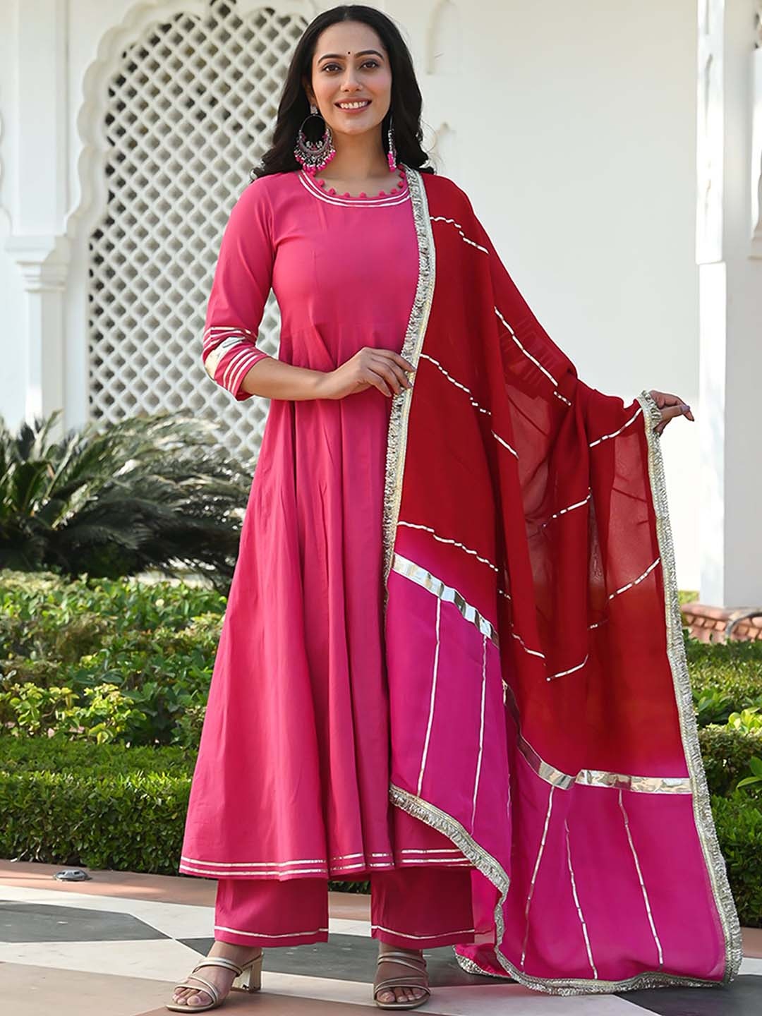 Chandbaali Round Neck Gotta Patti Pure Cotton Kurta with Trousers & With Dupatta, Pink
Chandbaali Round Neck Gotta Patti Pure Cotton Kurta with Trousers & With Dupatta, Pink