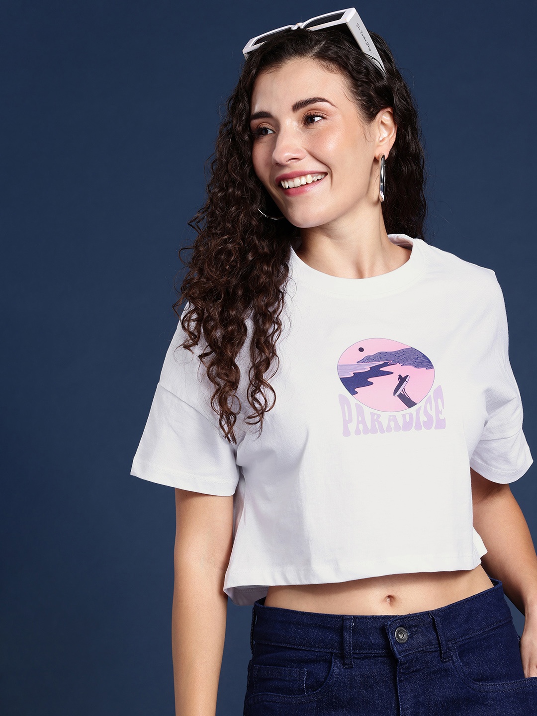 Mast & Harbour Printed Drop-Shoulder Sleeves Oversized Bio Finish Pure Cotton Crop T-shirt, White
Mast & Harbour Printed Drop-Shoulder Sleeves Oversized Bio Finish Pure Cotton Crop T-shirt, White