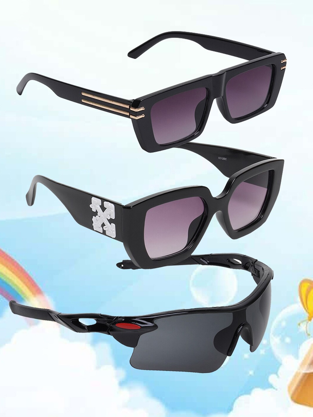 EPICINK hob Unisex Set of 3 Square Sunglasses with UV Protected Lens EPIC-P3-SN-45, Assorted
EPICINK hob Unisex Set of 3 Square Sunglasses with UV Protected Lens EPIC-P3-SN-45, Assorted
