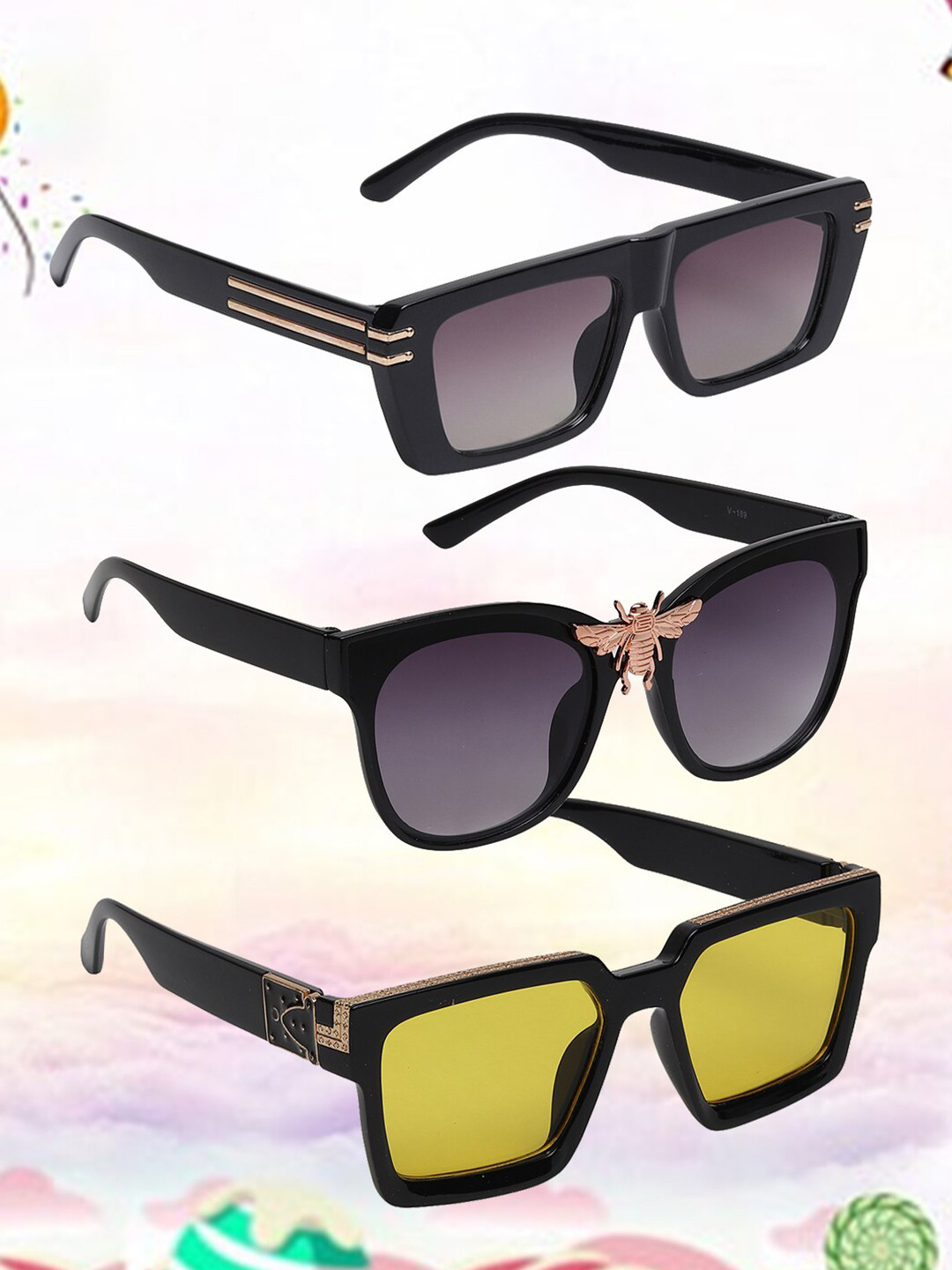 EPICINK hob Unisex Set Of 3 Square Sunglasses with UV Protected Lens EPIC-P3-SN-28, Assorted
EPICINK hob Unisex Set Of 3 Square Sunglasses with UV Protected Lens EPIC-P3-SN-28, Assorted