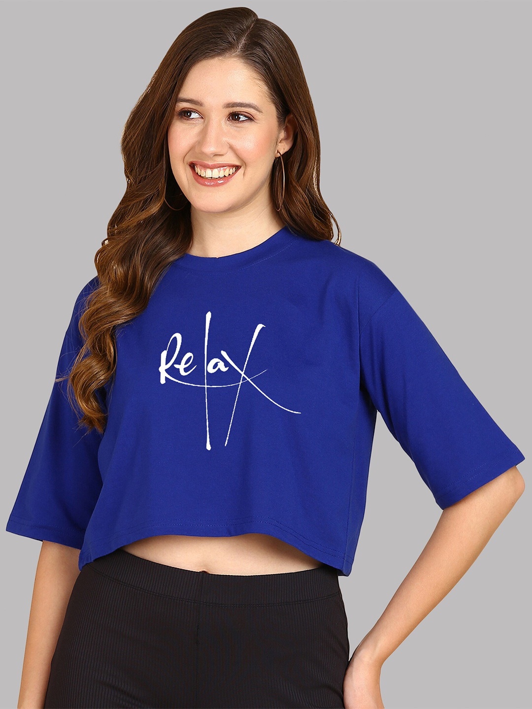 Adyavastram Typography Printed Drop-Shoulder Sleeves Cotton Oversized Crop T-shirt, Blue
Adyavastram Typography Printed Drop-Shoulder Sleeves Cotton Oversized Crop T-shirt, Blue