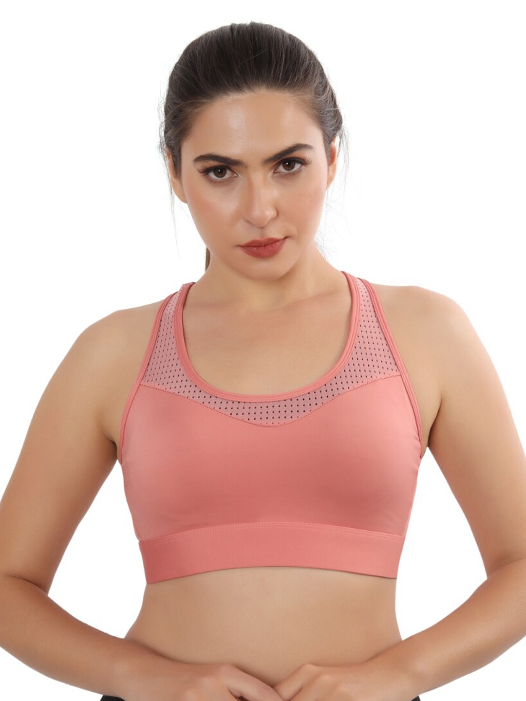 FABLUK Full Coverage Lightly Padded Workout Bra With Moisture Wicking, Pink