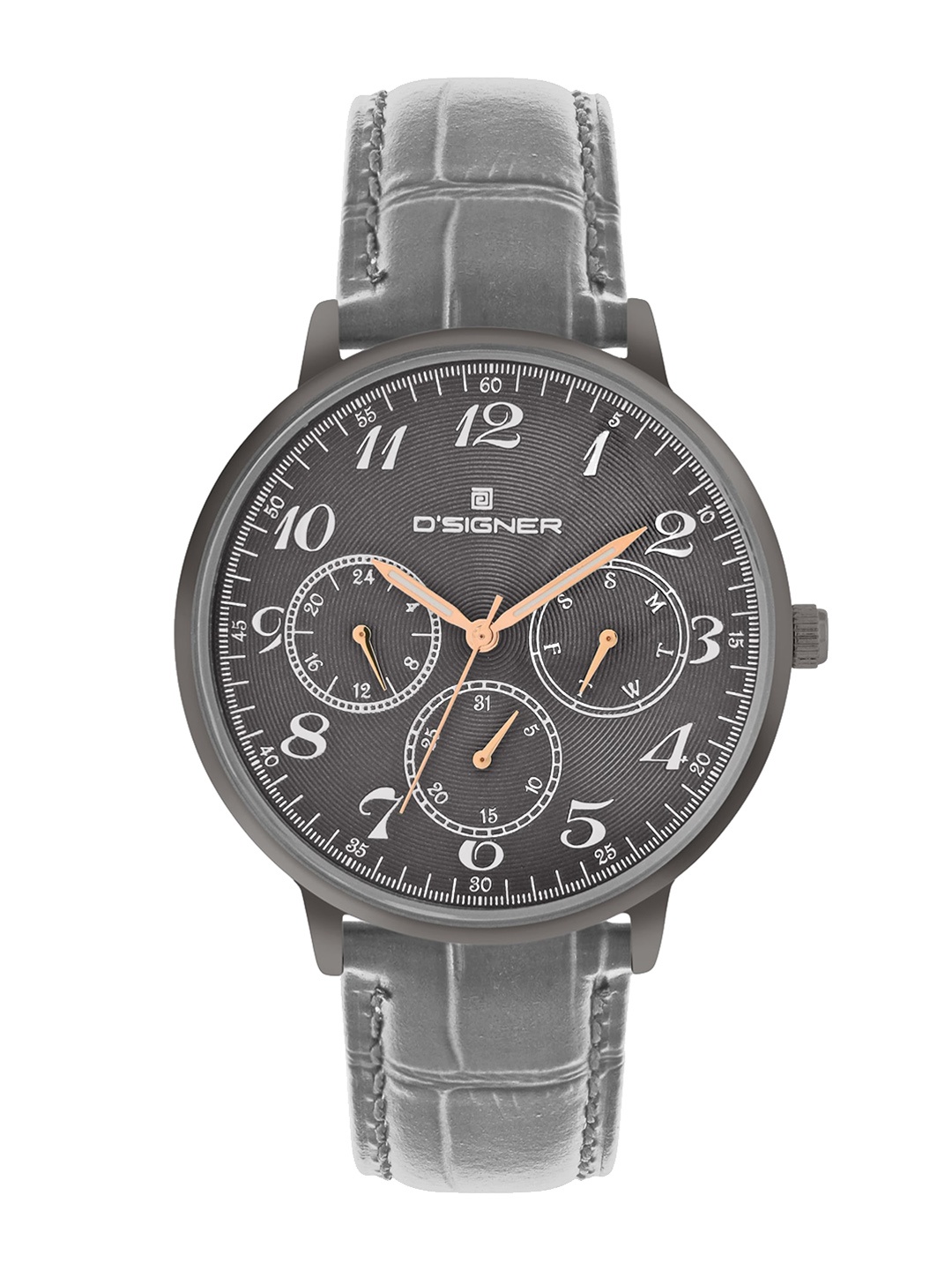 Dsigner Men Brass Embellished Dial & Leather Textured Straps Analogue Watch 838GNL.8G, Grey
Dsigner Men Brass Embellished Dial & Leather Textured Straps Analogue Watch 838GNL.8G, Grey