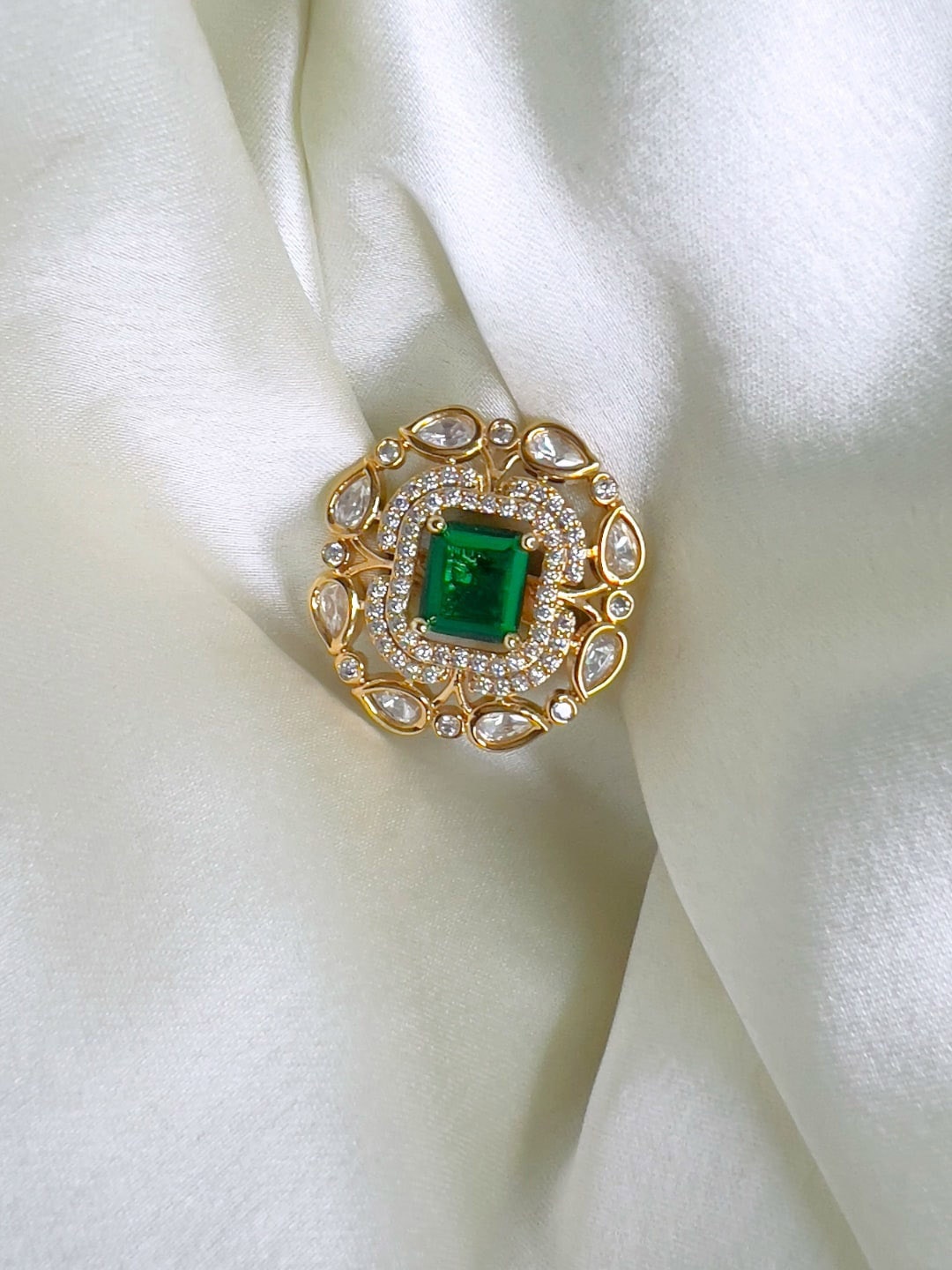 XAGO Gold-plated Stone Studded Adjustable Finger Ring