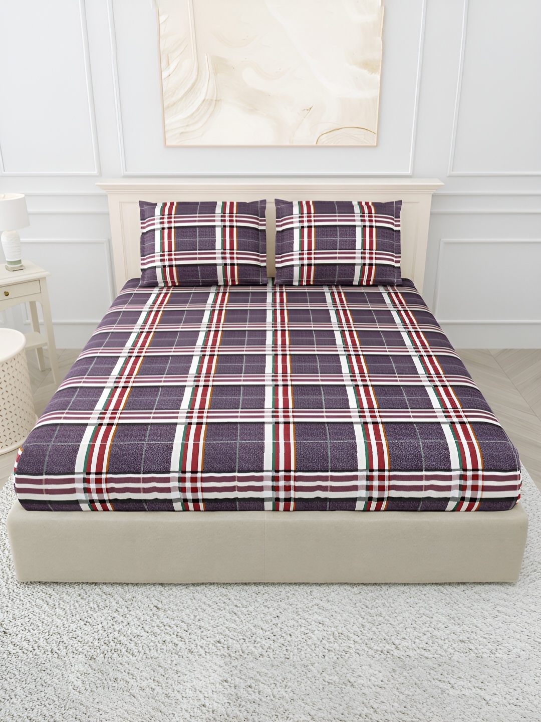 POORAK Purple & White Geometric 144 TC Pure Cotton King Bedsheet With 2 Pillow Covers
POORAK Purple & White Geometric 144 TC Pure Cotton King Bedsheet With 2 Pillow Covers