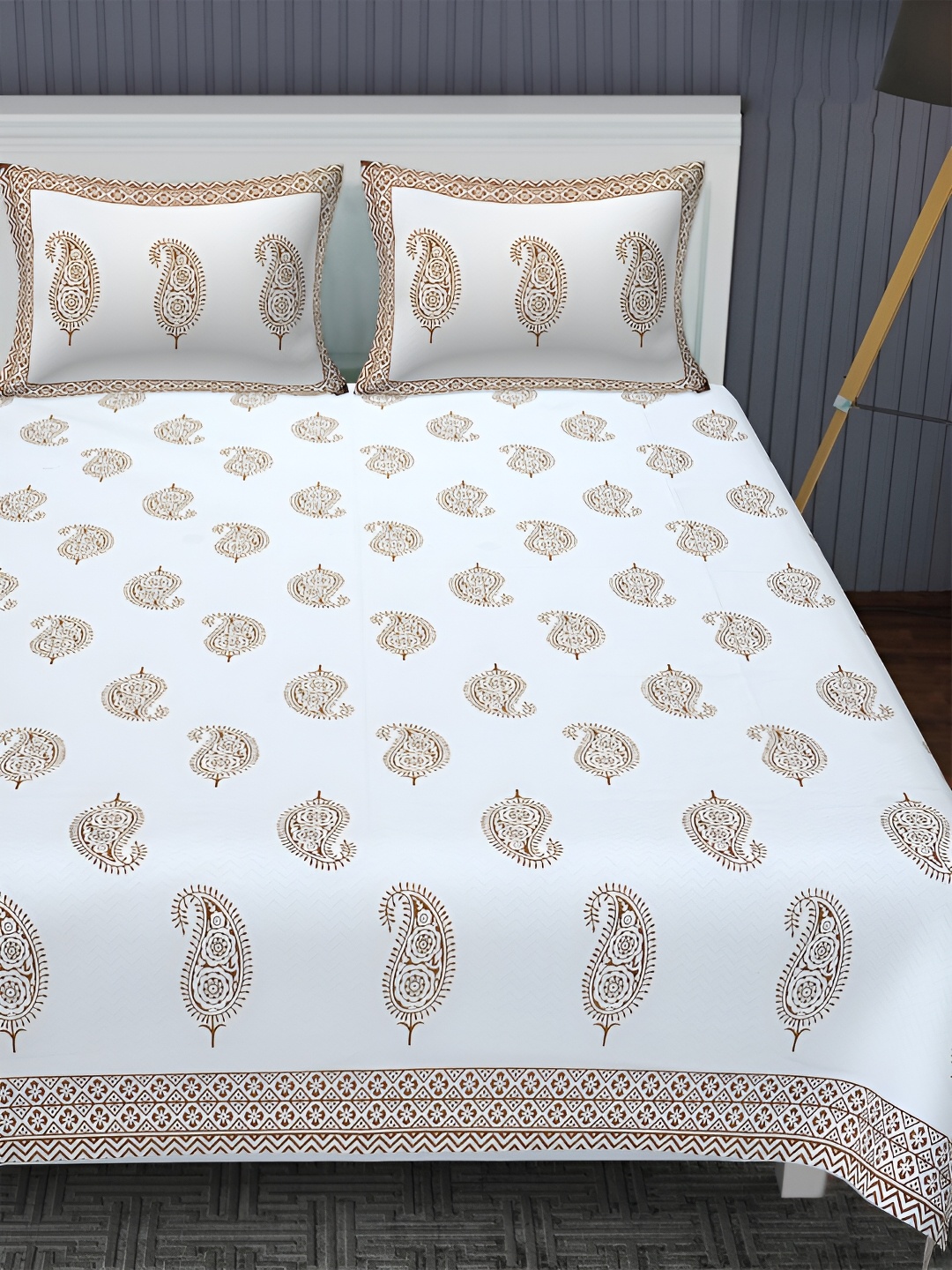 POORAK Brown & White Ethnic Motifs 144 TC Pure Cotton King Bedsheet With 2 Pillow Covers
POORAK Brown & White Ethnic Motifs 144 TC Pure Cotton King Bedsheet With 2 Pillow Covers