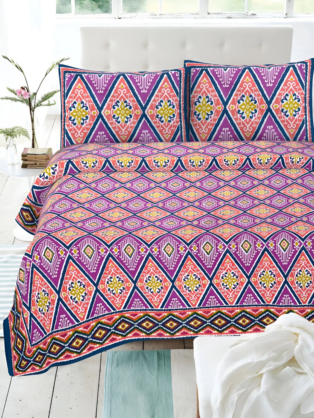 POORAK Purple & Pink Ethnic Motifs 144 TC Pure Cotton King Bedsheet With 2 Pillow Covers
POORAK Purple & Pink Ethnic Motifs 144 TC Pure Cotton King Bedsheet With 2 Pillow Covers