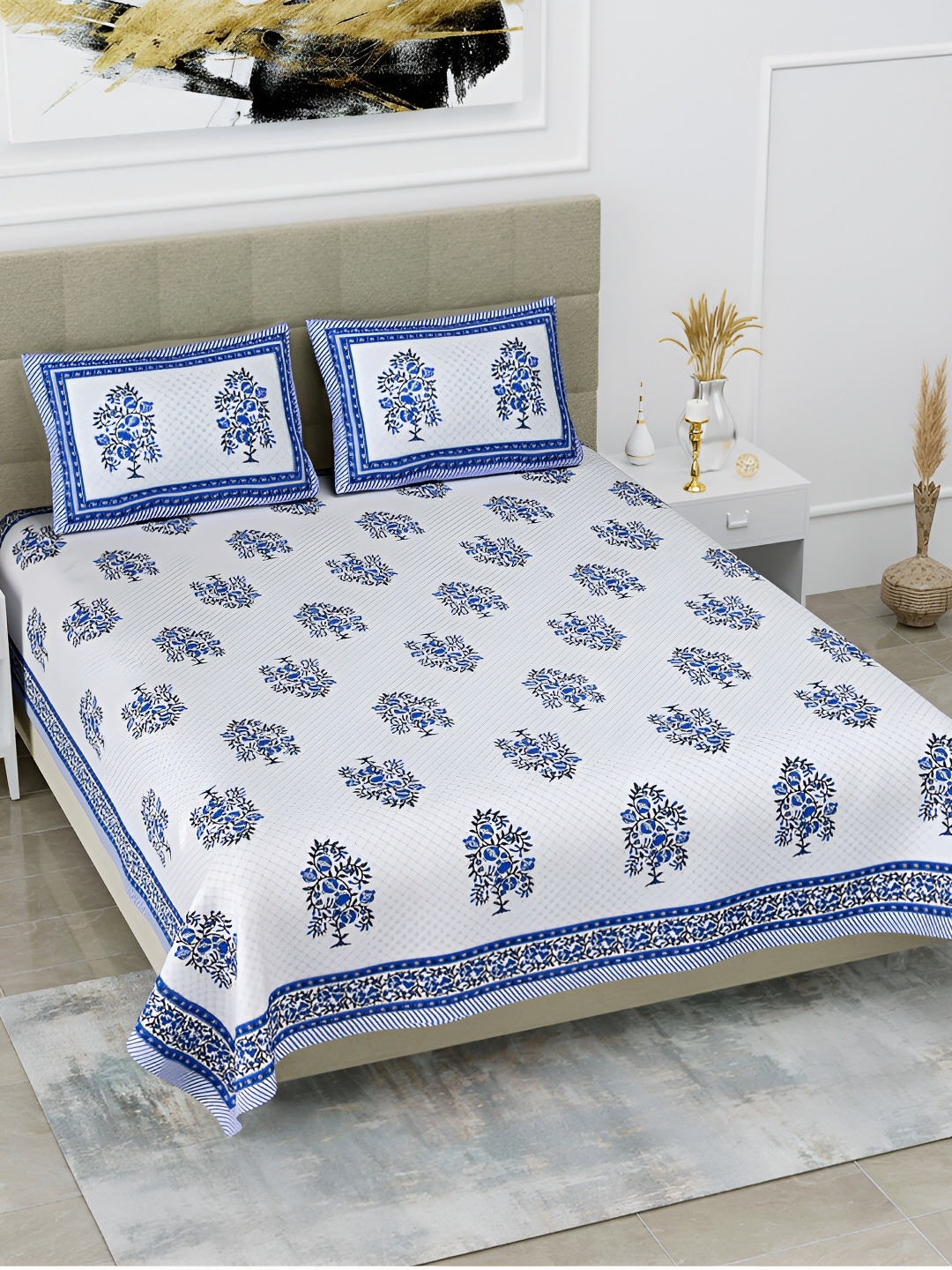 POORAK Blue & White Ethnic Motifs 144 TC Pure Cotton King Bedsheet With 2 Pillow Covers
POORAK Blue & White Ethnic Motifs 144 TC Pure Cotton King Bedsheet With 2 Pillow Covers