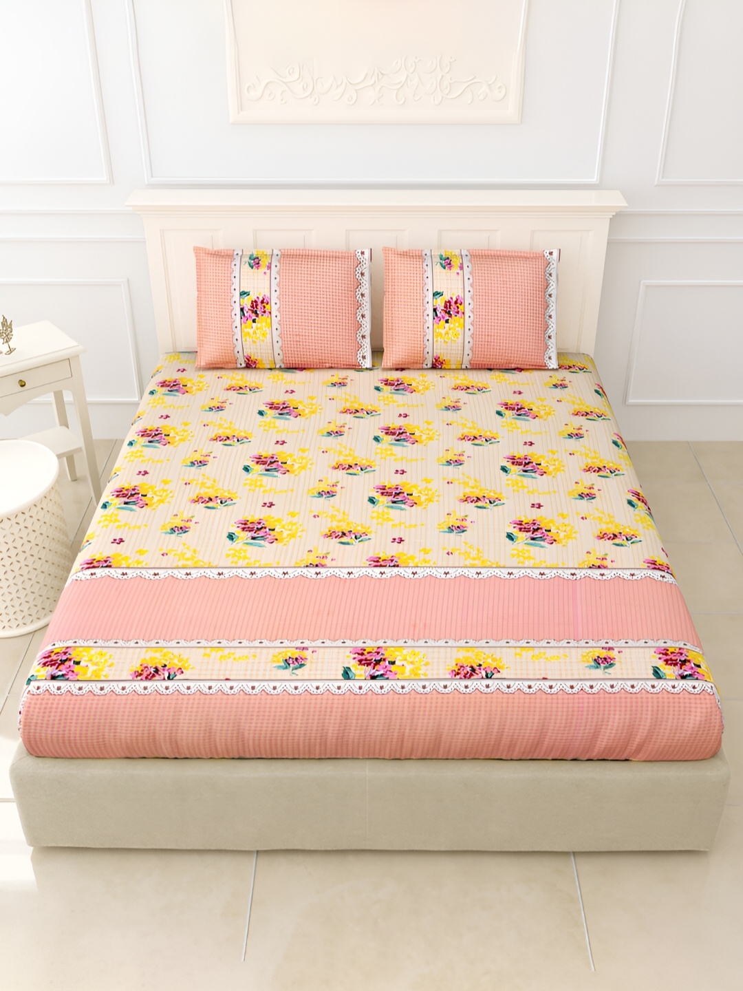 POORAK Peach & Yellow Floral 144 TC Pure Cotton King Bedsheet With 2 Pillow Covers
POORAK Peach & Yellow Floral 144 TC Pure Cotton King Bedsheet With 2 Pillow Covers
