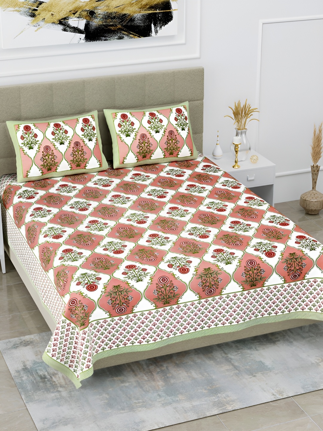 POORAK Green & White Floral 144 TC Pure Cotton King Bedsheet With 2 Pillow Covers
POORAK Green & White Floral 144 TC Pure Cotton King Bedsheet With 2 Pillow Covers