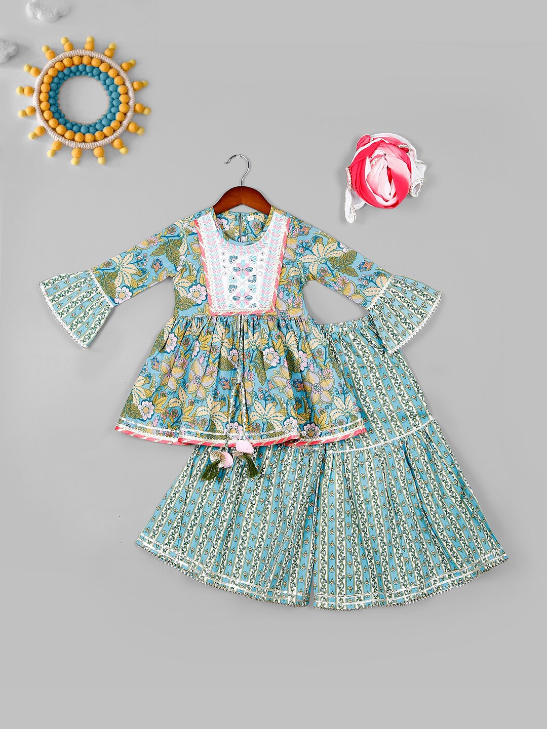 Naughty Ninos Girls Floral Printed Empire Pure Cotton Kurta with Sharara & Dupatta, Green
Naughty Ninos Girls Floral Printed Empire Pure Cotton Kurta with Sharara & Dupatta, Green