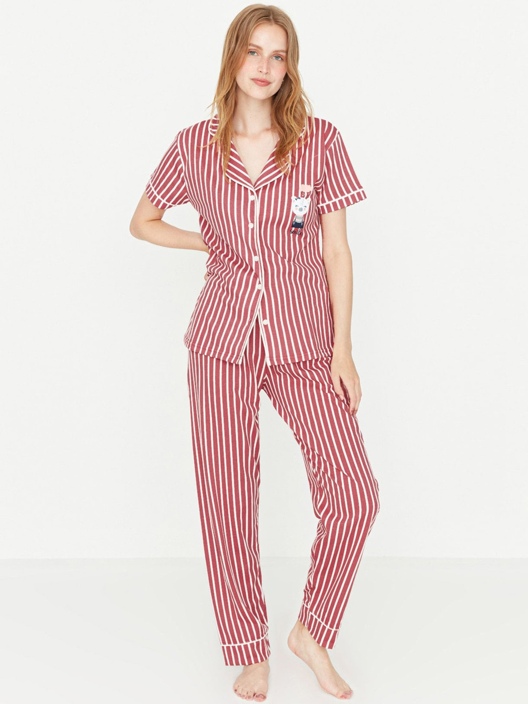 Trendyol Striped Lapel Collar Shirt & Pyjama, Pink
Trendyol Striped Lapel Collar Shirt & Pyjama, Pink