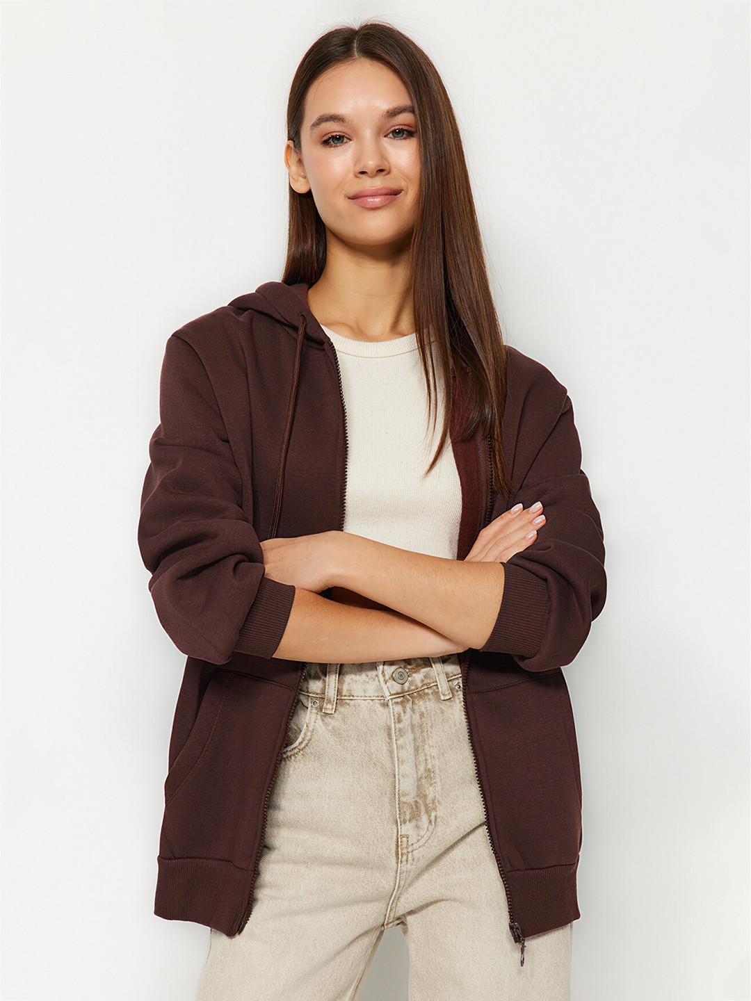 Trendyol Hooded Front-Open Sweatshirt, Brown
Trendyol Hooded Front-Open Sweatshirt, Brown