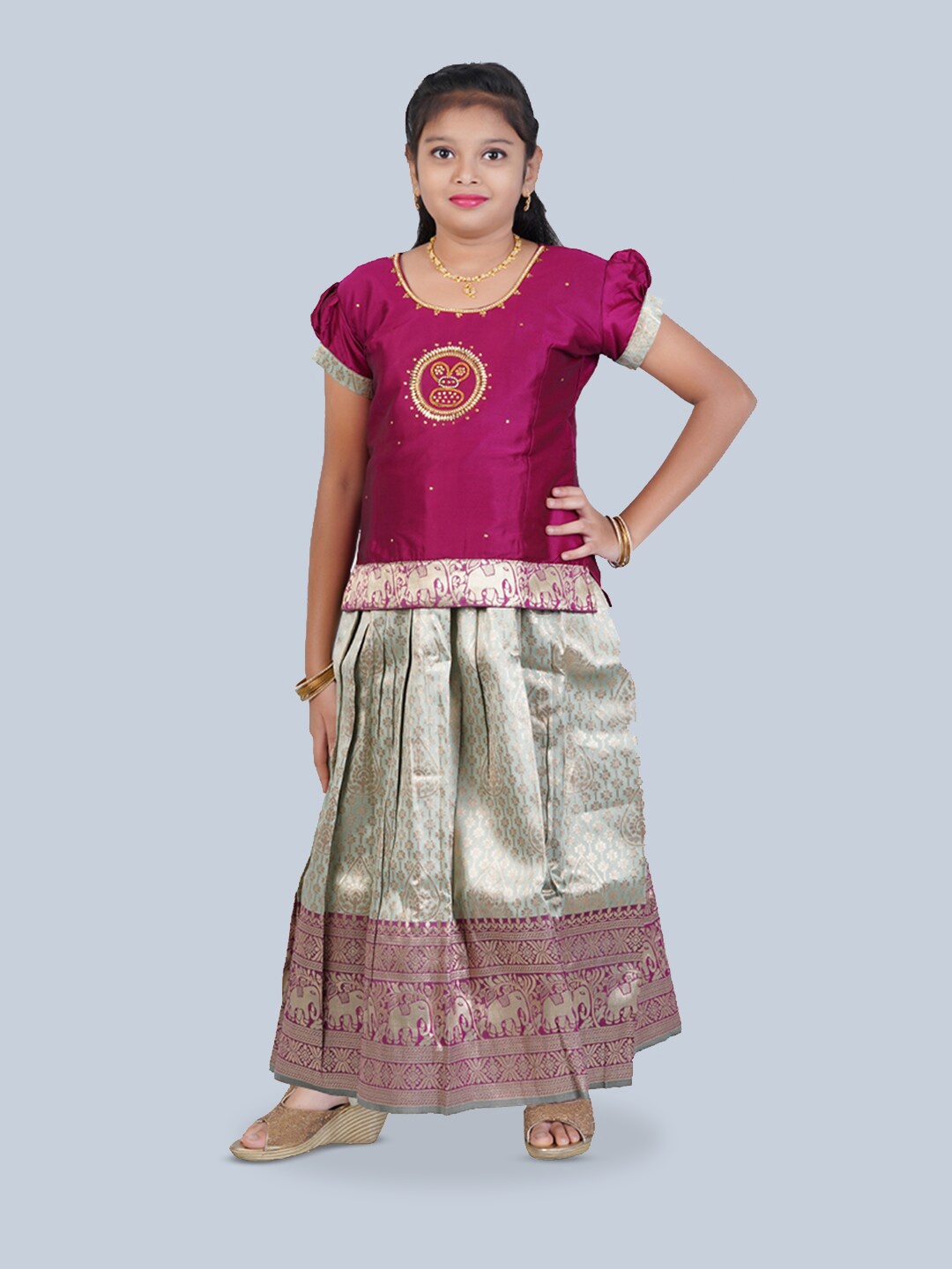 Kanakadara Girls Ethnic Motif Woven Design Beads and Stones Ready to Wear Lehenga & Blouse, Purple
Kanakadara Girls Ethnic Motif Woven Design Beads and Stones Ready to Wear Lehenga & Blouse, Purple