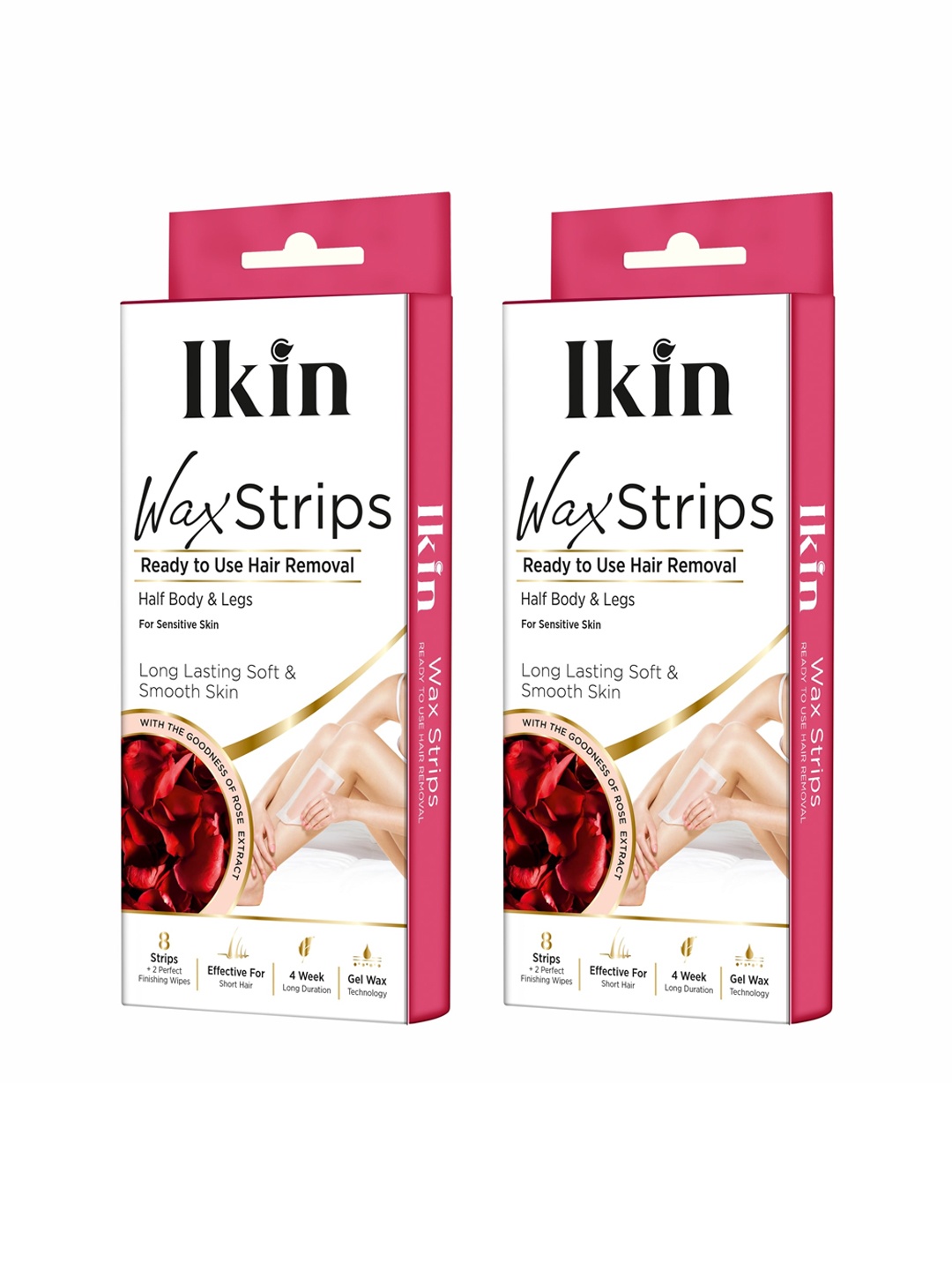 Ikin Set of 2 Instant Wax Strips with Rose Extract - 8 Strips with 2 Wet Wipes each, Pink
Ikin Set of 2 Instant Wax Strips with Rose Extract - 8 Strips with 2 Wet Wipes each, Pink