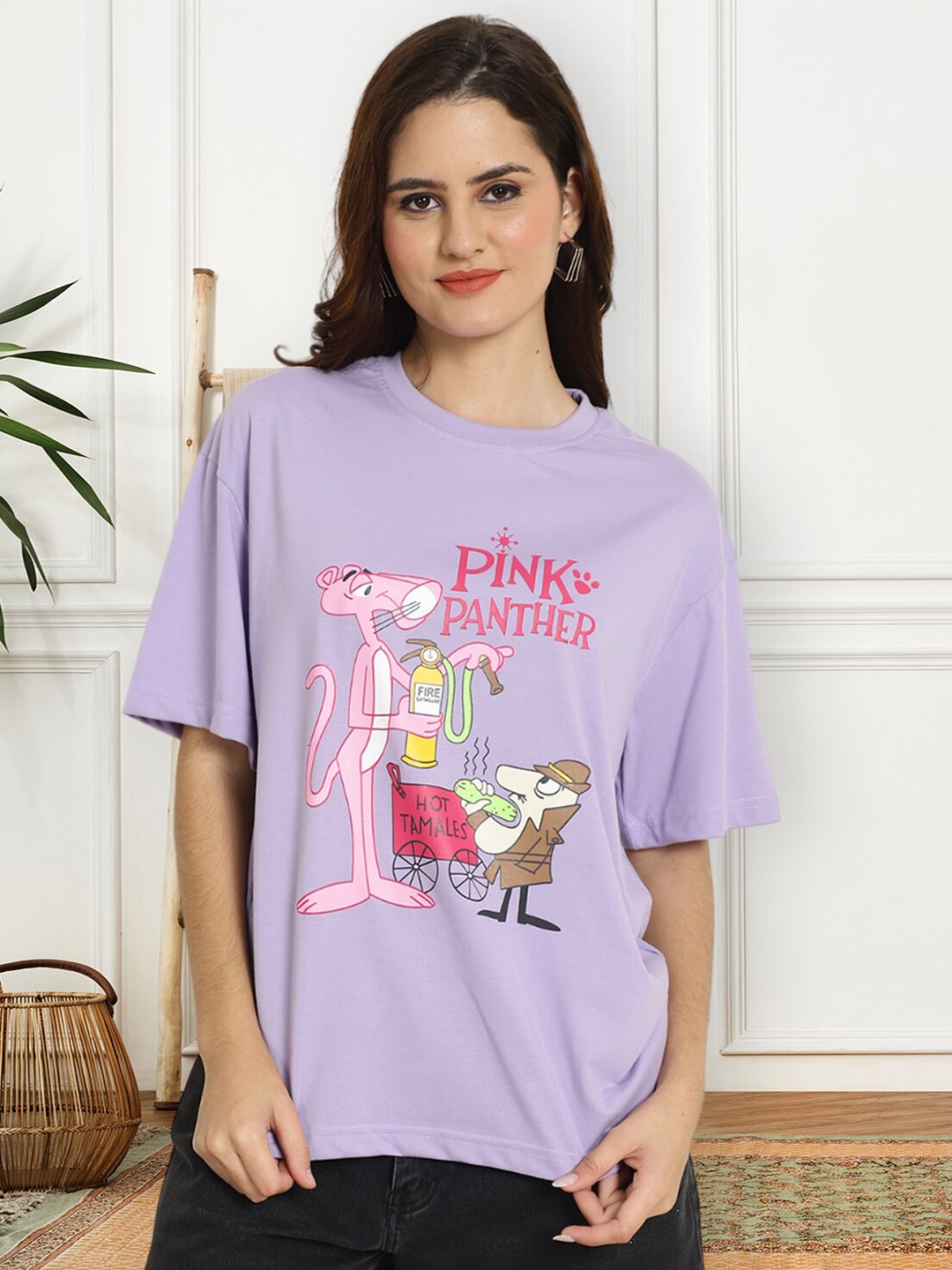 BAESD The Pink Panther Printed Round Neck Short Sleeves Cotton Oversized T-shirt, Lavender
BAESD The Pink Panther Printed Round Neck Short Sleeves Cotton Oversized T-shirt, Lavender