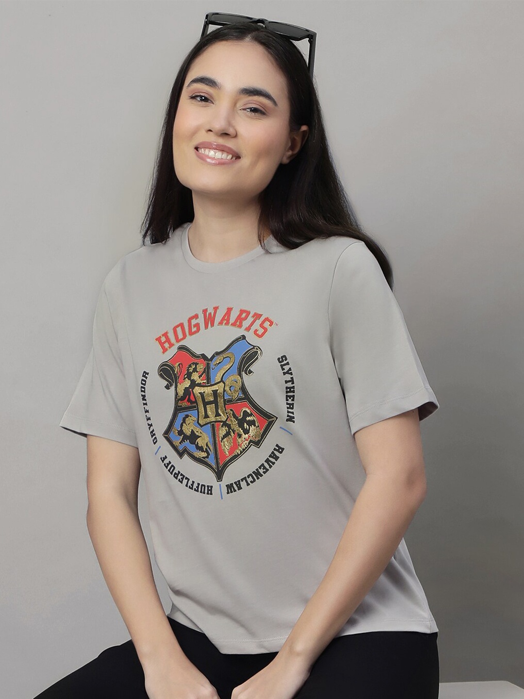 Free Authority Women Harry Potter Hogwarts Typography Print Relaxed Fit Pure Cotton Tshirt, Grey
Free Authority Women Harry Potter Hogwarts Typography Print Relaxed Fit Pure Cotton Tshirt, Grey