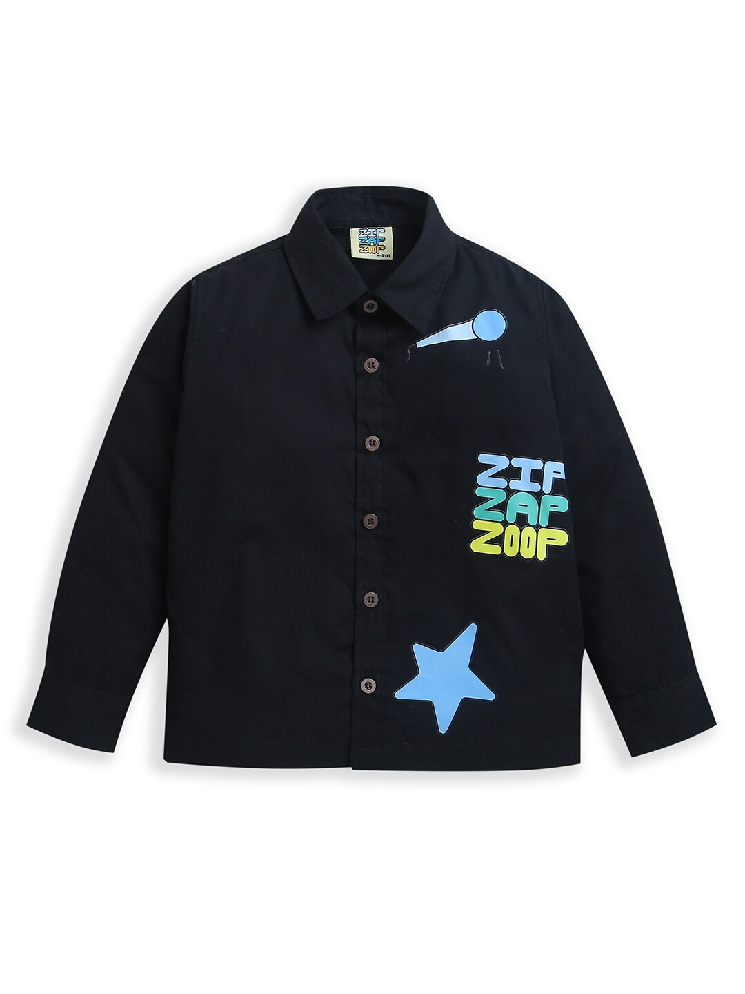 ZIP ZAP ZOOP Boys Comfort Typography Printed Twill Weave Pure Cotton Casual Shirt, Black
ZIP ZAP ZOOP Boys Comfort Typography Printed Twill Weave Pure Cotton Casual Shirt, Black